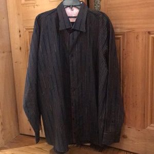 Visconti deep navy blue and stripe dress shirt